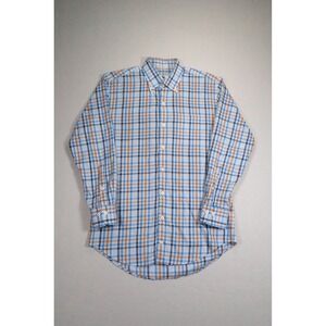 Peter Millar Mens  XXL Blue Brown Plaid Button Down‎ Long Sleeve Shirt Cotton